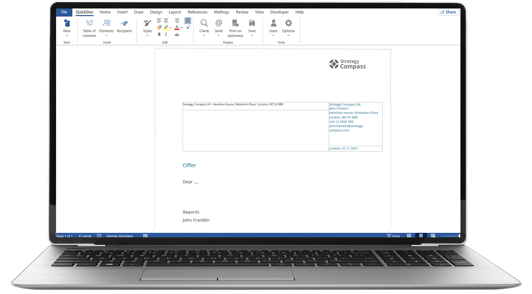 QuickDoc for Word UI